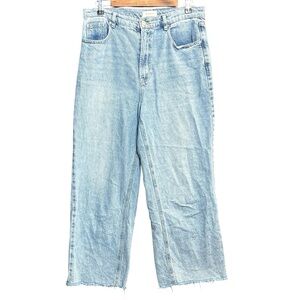 Pacsun Women's Crop Wide Leg Hi-Rise Light Blue Jeans 30 Raw Hem 100% Cotton